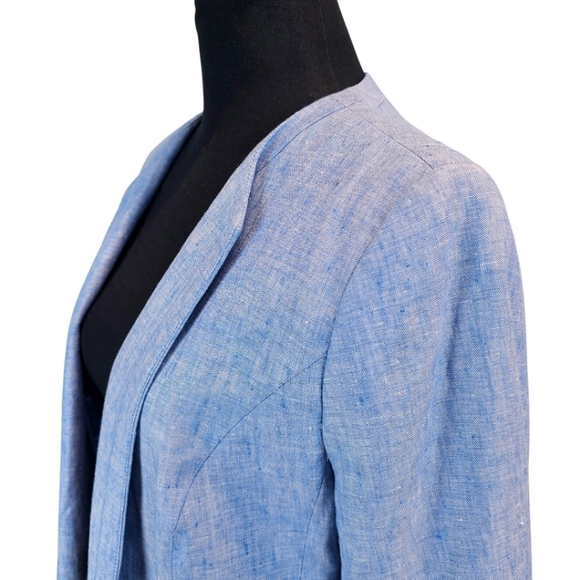 Talbots 100% Linen Open Front Blazer Jacket Light Blue Sz 10 Cape Cod Hamptons - Picture 6 of 12